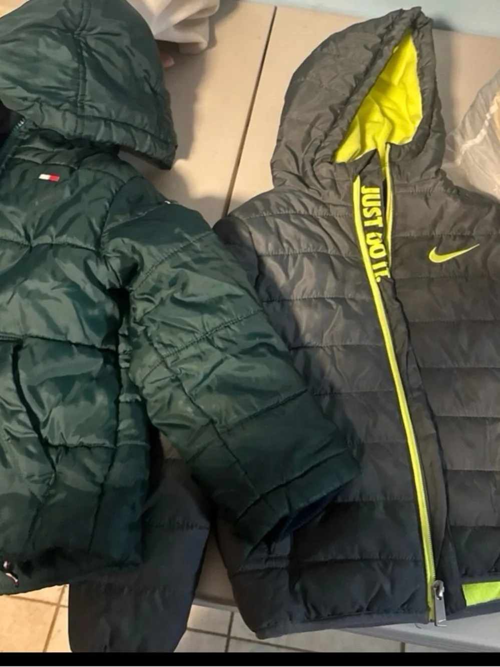 Nike Gray & Lime Hooded Kids Puffer Jacket